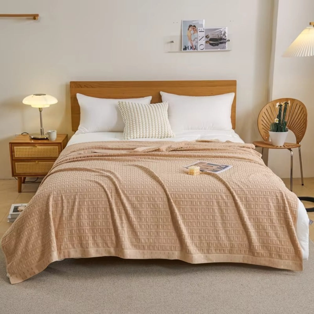 Waffle-Textured Cotton Summer Blanket | Versatile Bedspread or Throw | Lightweight Layering for Warmer Months