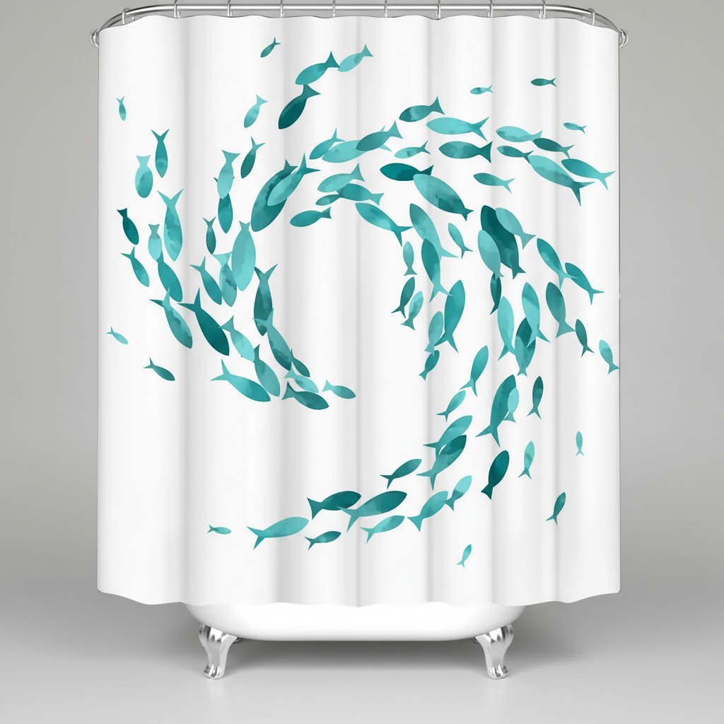 Fish Print Fabric Shower Curtain with Hooks Included | Water-Repellent and Easy to Wipe Clean | 4 Sizes