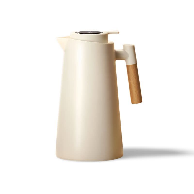 Insulated Glass Thermo Jug with Temperature Display | Wood Handle Design | Keeps Beverages at Temperature