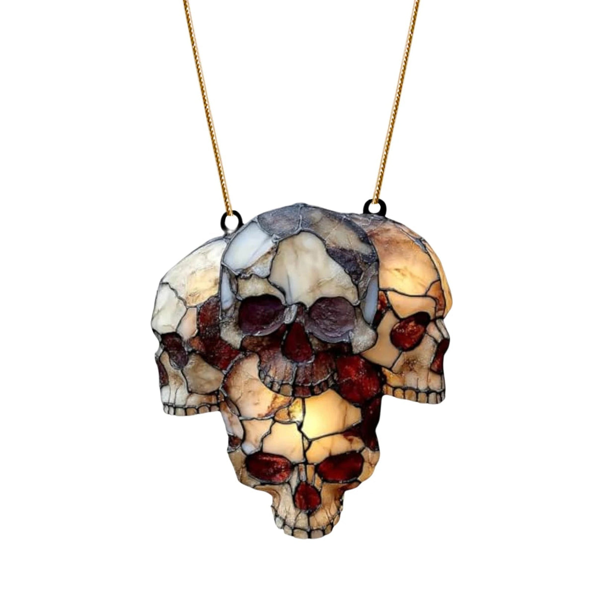 Hanging Halloween decoration with a cluster of four acrylic skulls