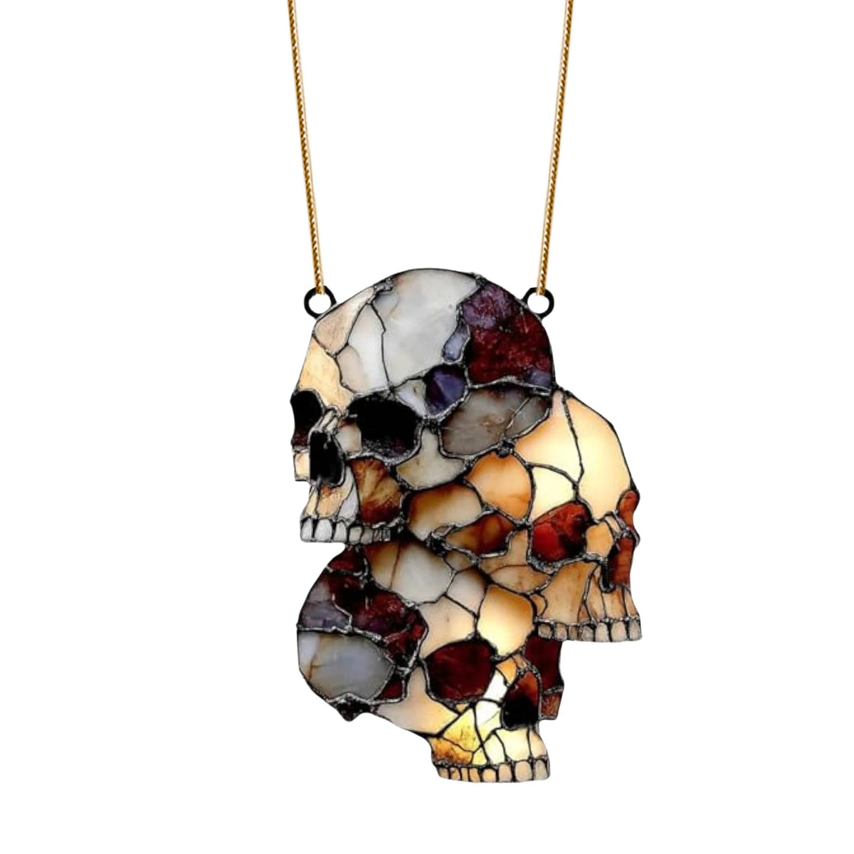 Hanging Halloween decoration with a cluster of three acrylic skulls