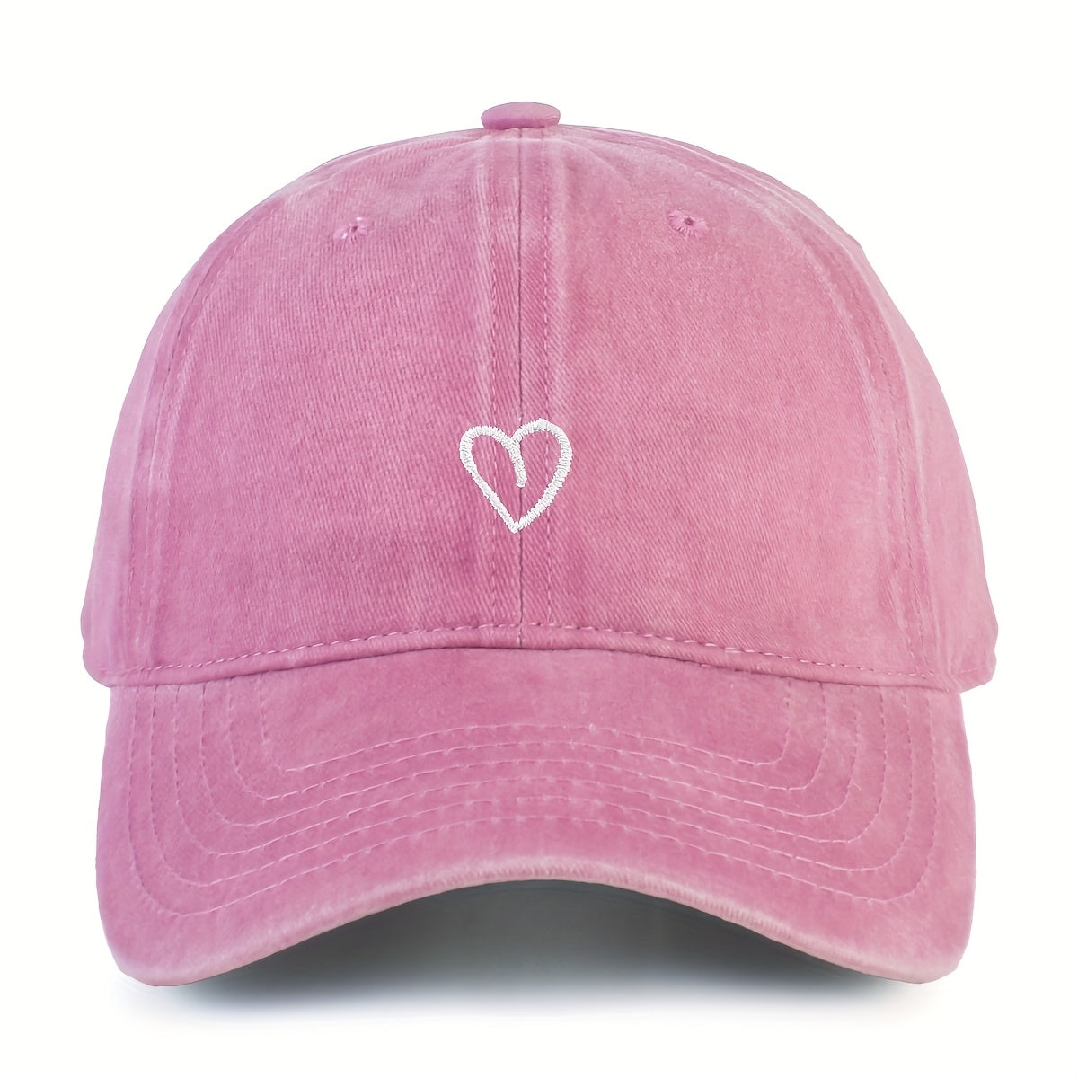 Washed Baseball Cap with an Embroidered Heart | Adjustable Buckle Strap, One Size | Eight Colors in Woven Polyester