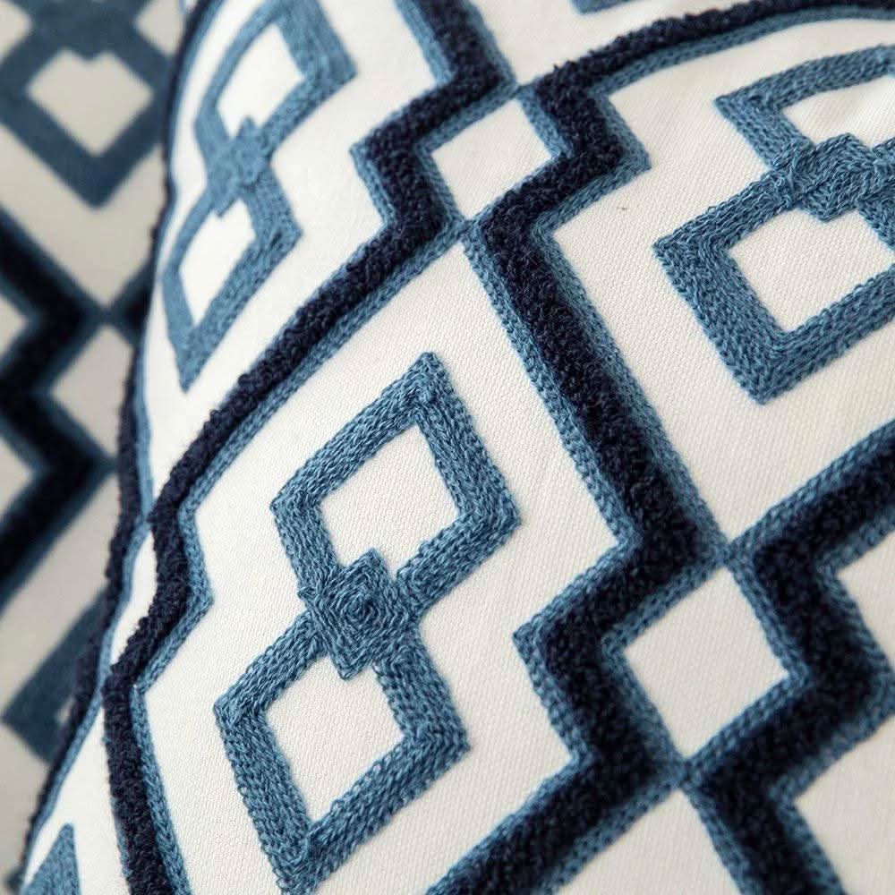 Blue Embroidered Pillow Cover | Detailed Decorative Pattern | Refreshes Sofas, Chairs, and Beds