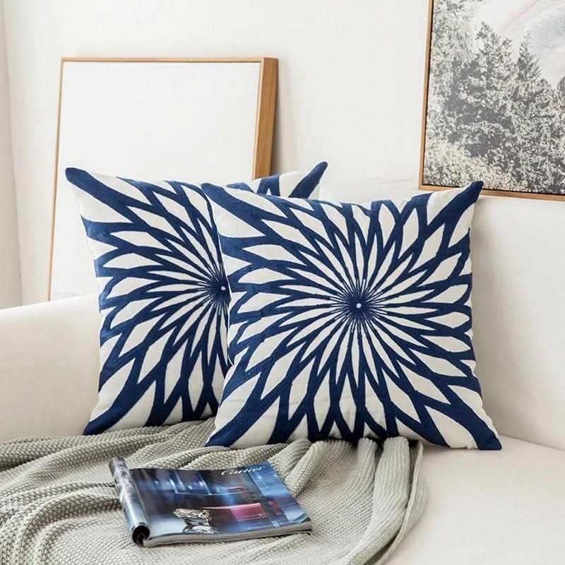 Blue Embroidered Pillow Cover | Detailed Decorative Pattern | Refreshes Sofas, Chairs, and Beds