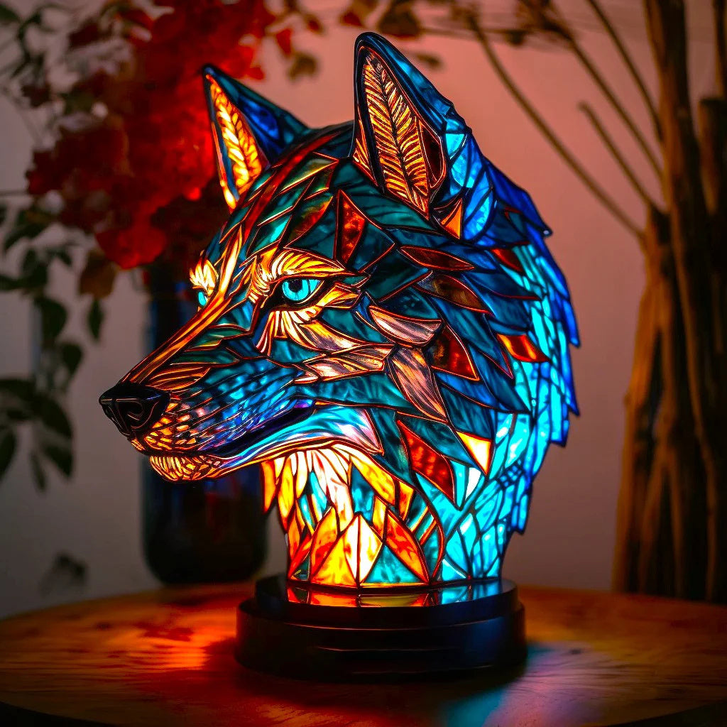 Table Lamp with Artistic Animal Base and Stained Glass Shade | Corded Design | For Living Rooms and Bedrooms
