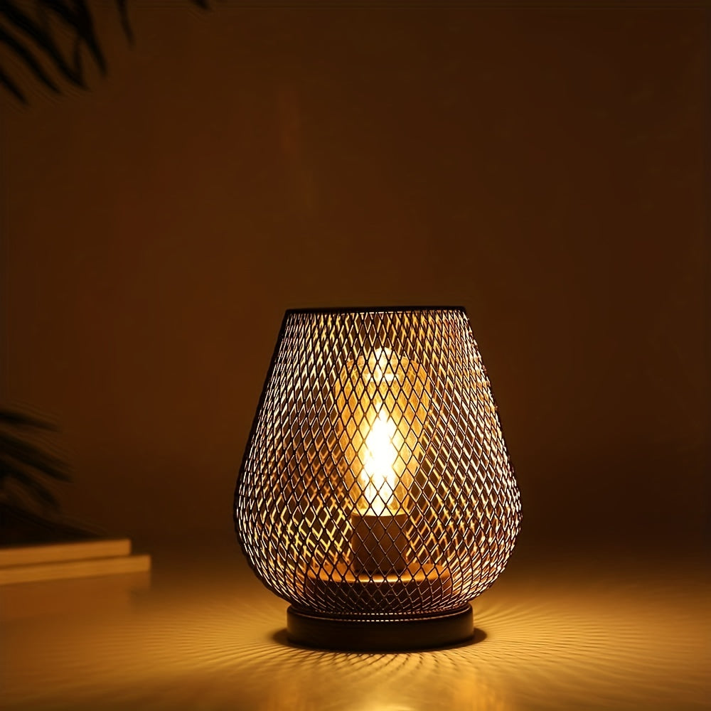 Metal Cage Table Lanterns, Set of 2 | Warm Night Light Glow for the Living Room or Terrace | Matte Black