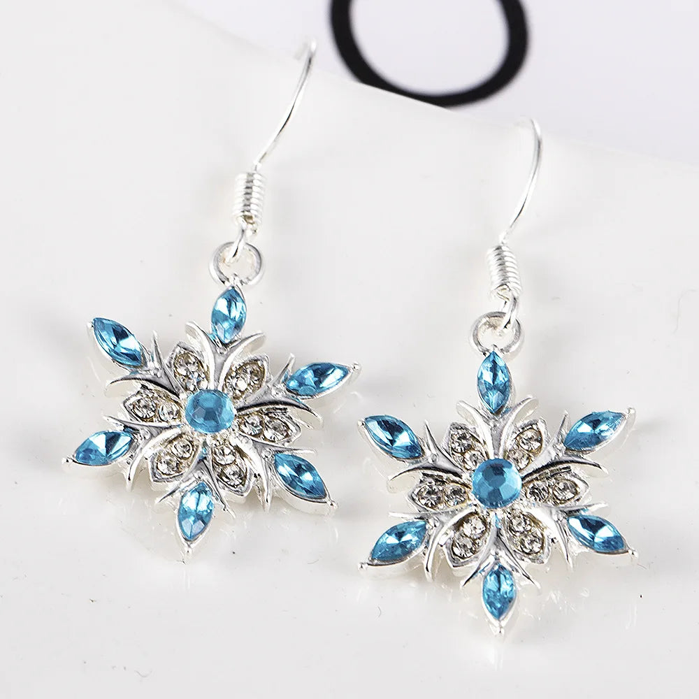 Christmas Snowflake Earrings with Crystal Accents and Hooks