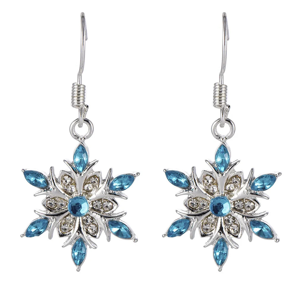 Christmas Snowflake Earrings with Crystal Accents and Hooks
