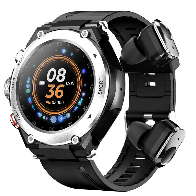 Smart Watch with Wireless Earbuds Docked in the Strap | Bluetooth Calling and Room for 100 Songs | 2 Colors