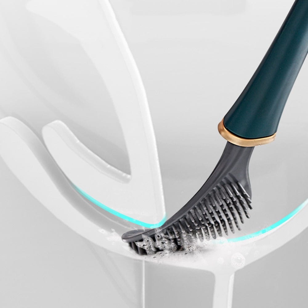 Silicone Toilet Brush with a Flat Head and Wall Holder | Dries Fast, Holds Less Grime Than Synthetic Fiber | Three Colors