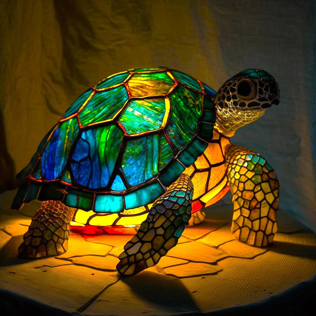 Table Lamp with Artistic Animal Base and Stained Glass Shade | Corded Design | For Living Rooms and Bedrooms