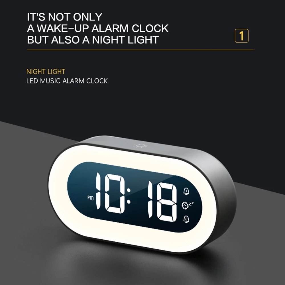 Digital Alarm Clock with Dimmable Nightlight and Nature Sounds | USB-C Rechargeable LED Display | 2 Colors