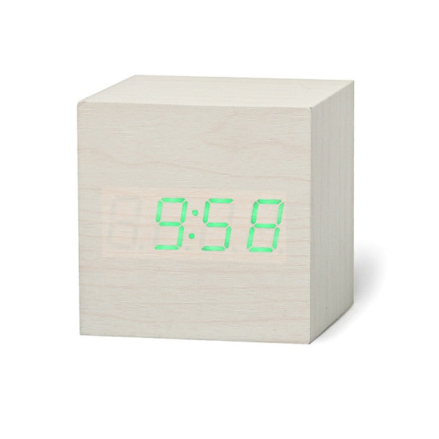 Cube Alarm Clock with an LED Display | Shows Time, Date and Temperature, Auto Night Mode | 8 Finishes, 2.4 in Square