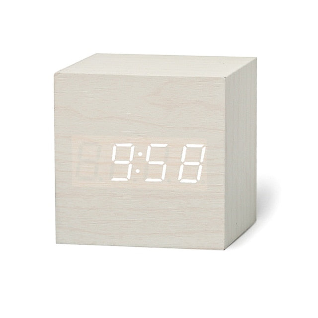 Cube Alarm Clock with an LED Display | Shows Time, Date and Temperature, Auto Night Mode | 8 Finishes, 2.4 in Square