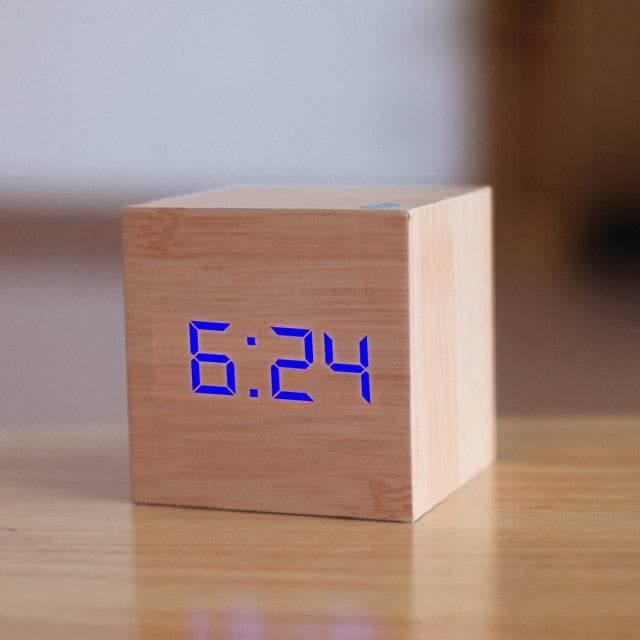 Cube Alarm Clock with an LED Display | Shows Time, Date and Temperature, Auto Night Mode | 8 Finishes, 2.4 in Square