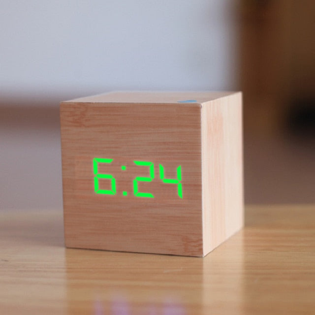 Cube Alarm Clock with an LED Display | Shows Time, Date and Temperature, Auto Night Mode | 8 Finishes, 2.4 in Square