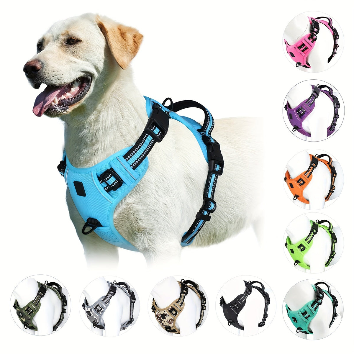 Reflective Dog Harness with Padded Chest Plate and Top Handle | Fully Adjustable Nylon Vest | Sizes S to XL