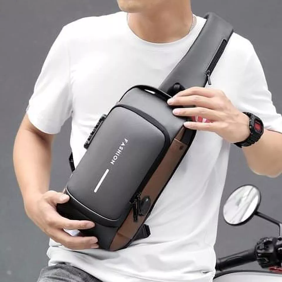 Anti Theft Crossbody Sling Bag with USB Charging Port | Water Repellent Chest Pack with Combination Lock