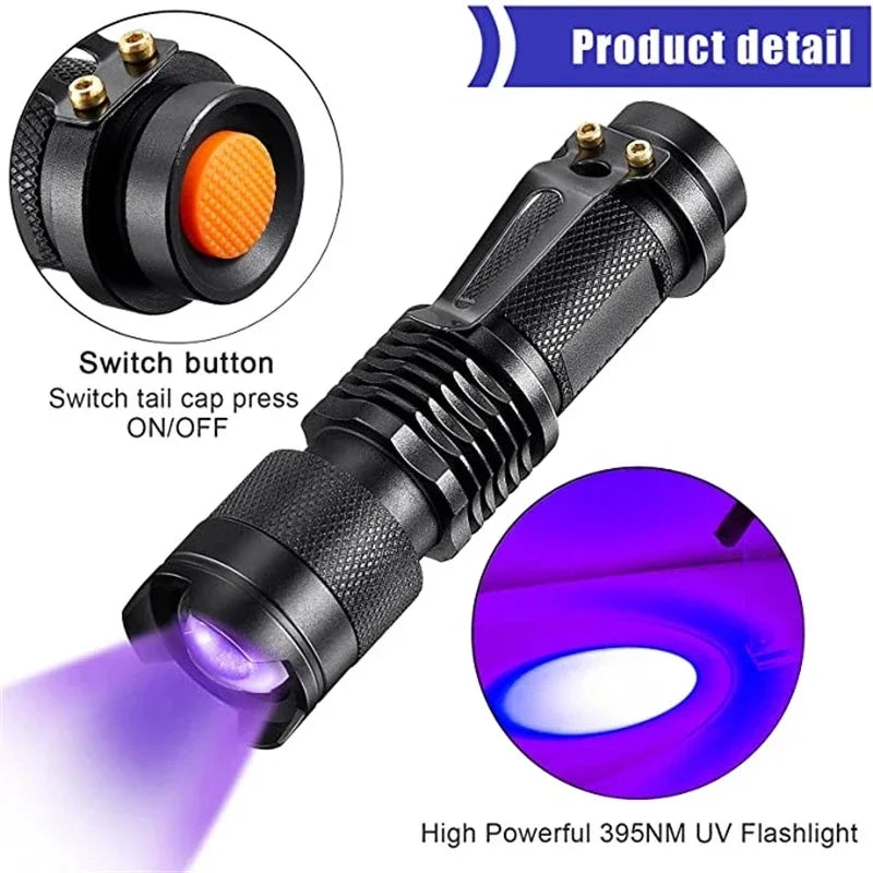 UV Light Flashlight for Pet Urine and Hidden Stains | Compact Body, Tail Cap Switch | Handheld Inspection Lamp for Home or Work
