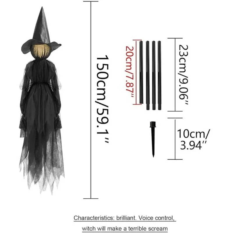Glowing witch figures set up on a lawn for trick-or-treaters