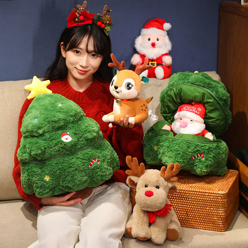 Christmas Plush Toys with Tree, Reindeer and Santa Claus Designs