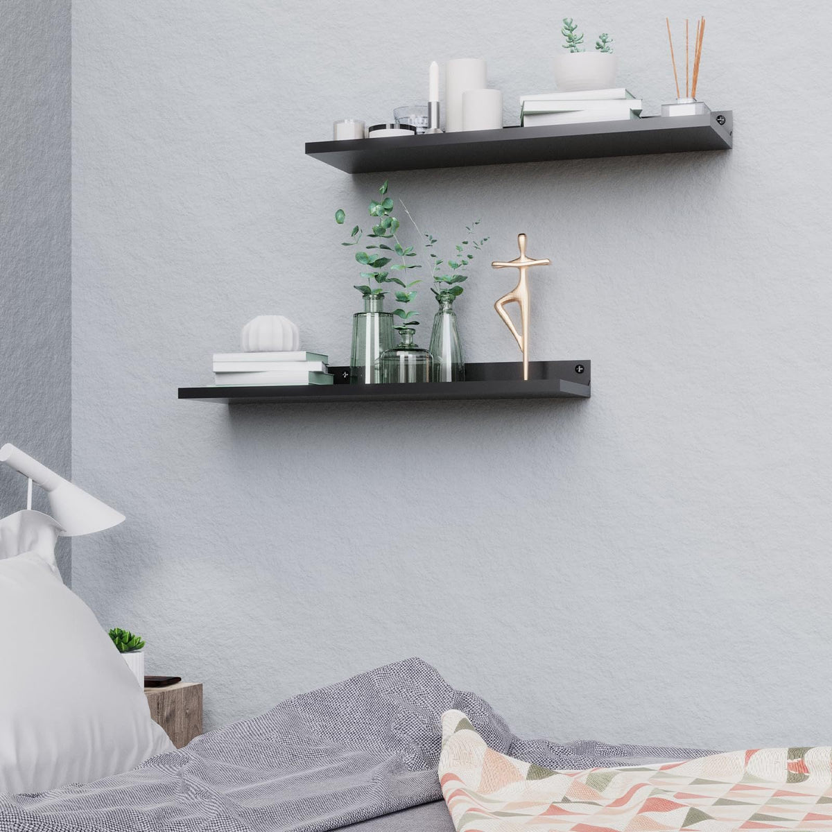 Acrylic Shelves for Wall Mounting with Raised Lip | Moisture-Resistant Black Finish | Single or 4 Pack