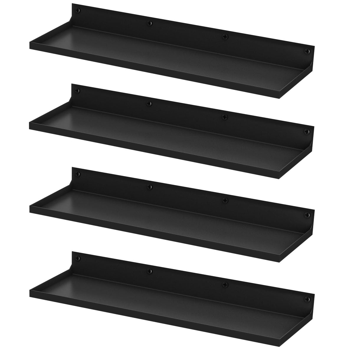 Acrylic Shelves for Wall Mounting with Raised Lip | Moisture-Resistant Black Finish | Single or 4 Pack