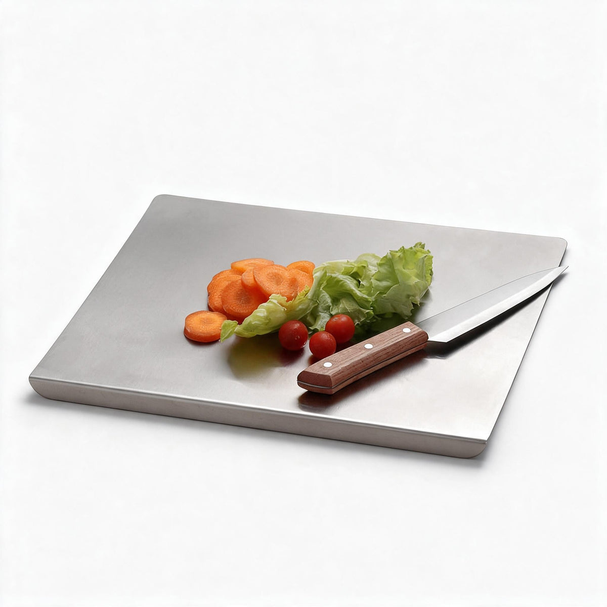 Stainless Steel Cutting Board with a Lip That Grips the Counter | Dishwasher Safe, Two Sizes | Kitchen Cooking Tools