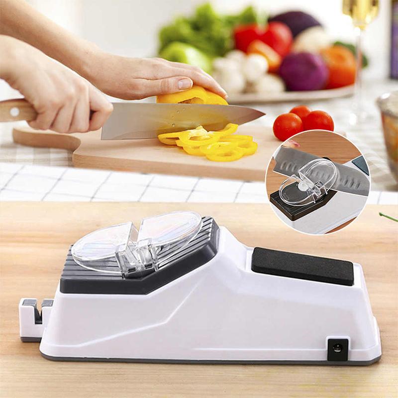 Electric Knife Sharpener with Two Slots and Whetstone Pad | USB Rechargeable for Knives and Scissors | 5-Second Edge