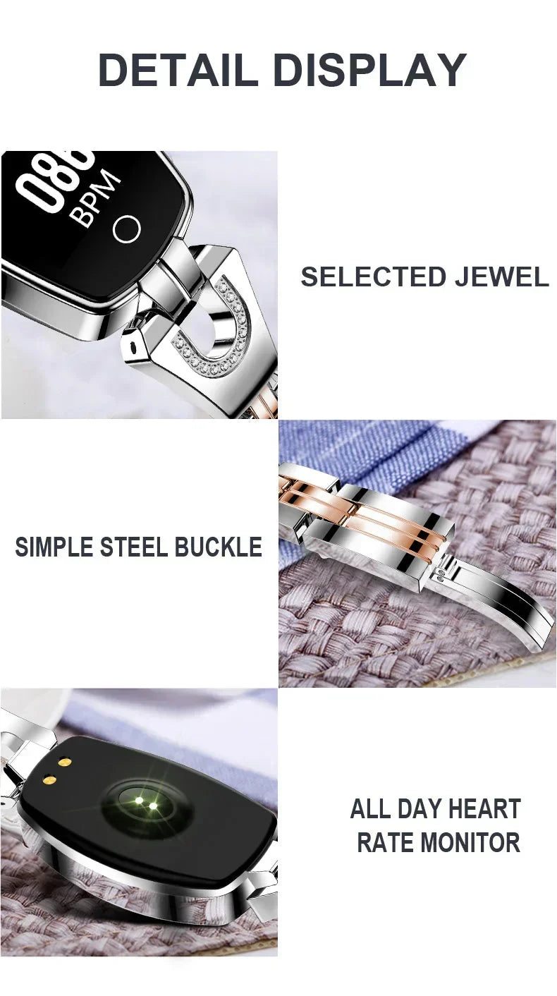 Fitness Band and Smart Watch with a Steel Link Bracelet | Heart Rate, Sleep and Step Data | IP67 Water Resistant, Gold or Silver