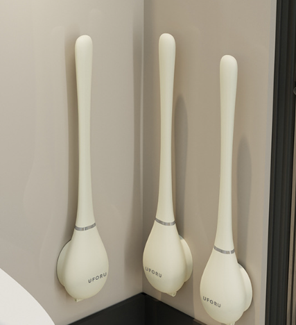 Silicone Toilet Brush with a Flat Head and Wall Holder | Dries Fast, Holds Less Grime Than Synthetic Fiber | Three Colors