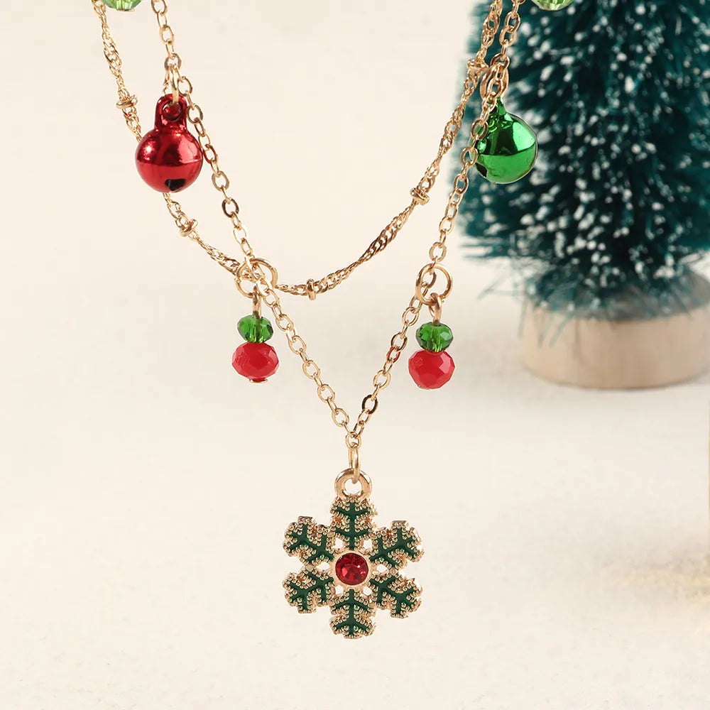 Festive Snowflake Pendant Necklaces for Women with Bells