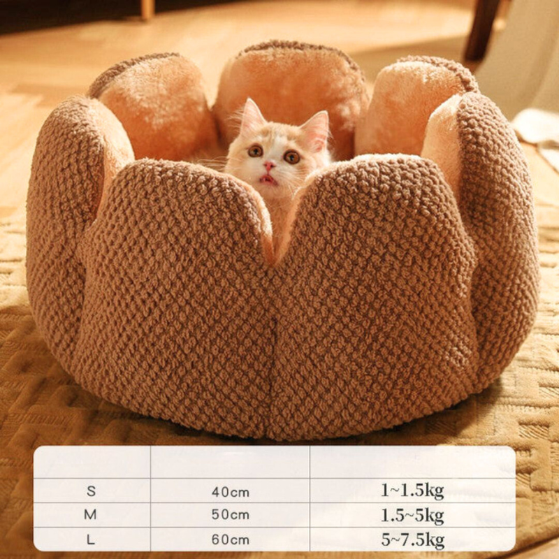 Flower Shaped Cat Bed with Padded Petal Walls | Soft Plush Lining for Kittens and Small Dogs | 3 Sizes | 4 Colors