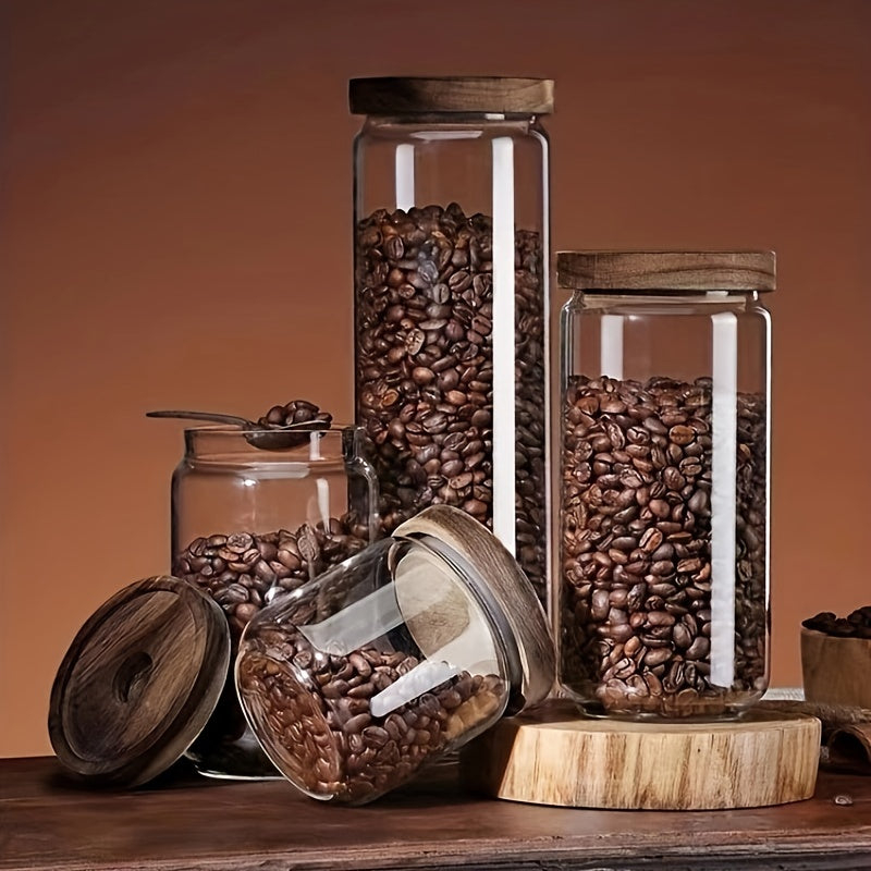 Glass Storage Containers for Food with Airtight Wooden Lids | Microwave Safe and BPA Free | 4 Sizes up to 51 fl oz