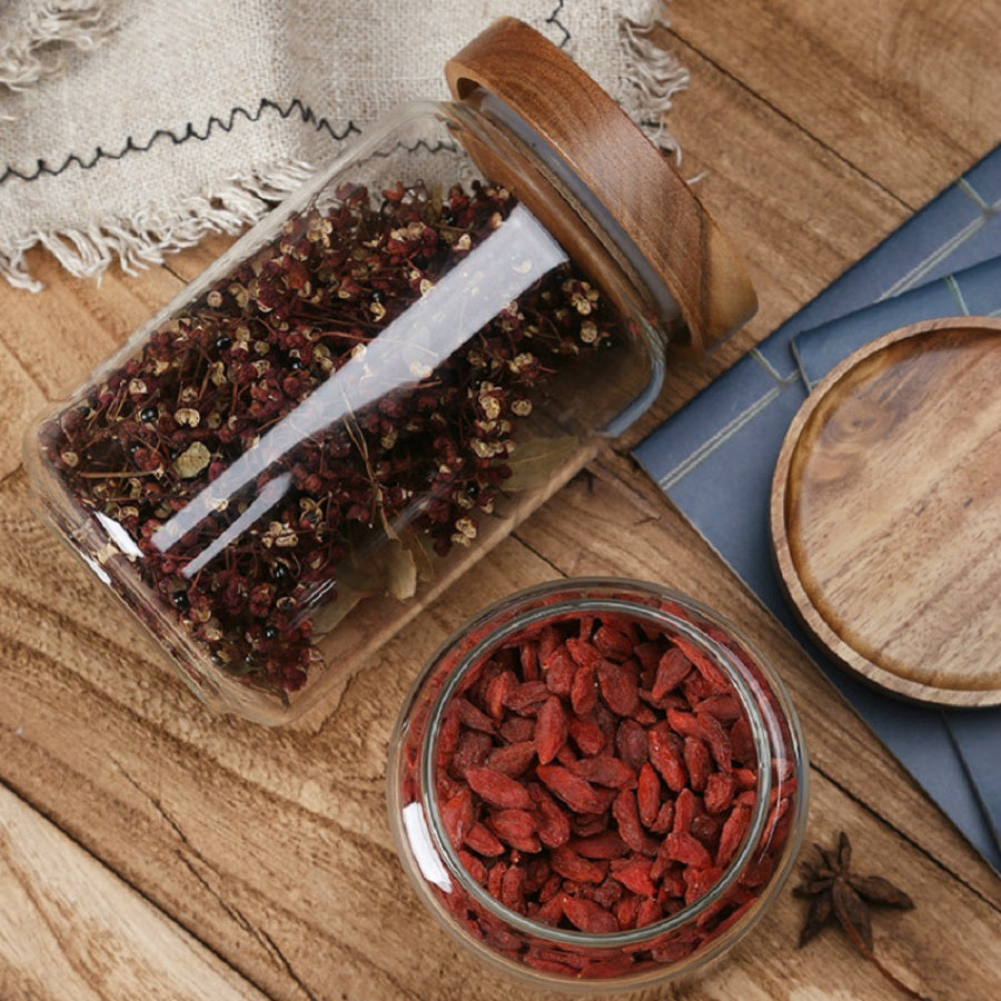 Glass Storage Containers for Food with Airtight Wooden Lids | Microwave Safe and BPA Free | 4 Sizes up to 51 fl oz