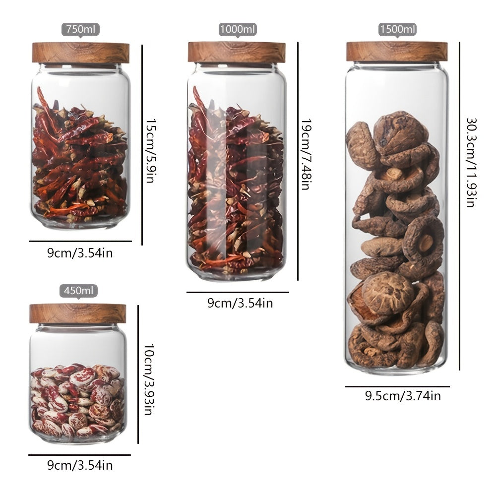 Glass Storage Containers for Food with Airtight Wooden Lids | Microwave Safe and BPA Free | 4 Sizes up to 51 fl oz