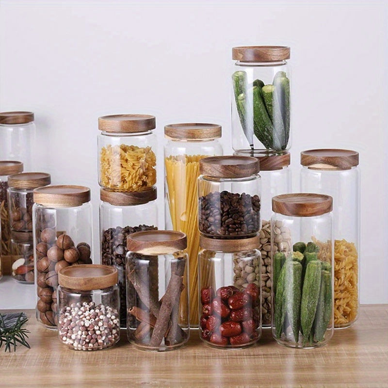 Glass Storage Containers for Food with Airtight Wooden Lids | Microwave Safe and BPA Free | 4 Sizes up to 51 fl oz