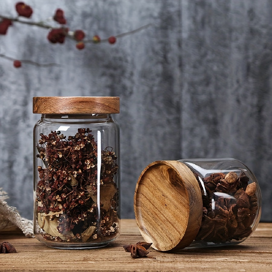 Glass Storage Containers for Food with Airtight Wooden Lids | Microwave Safe and BPA Free | 4 Sizes up to 51 fl oz