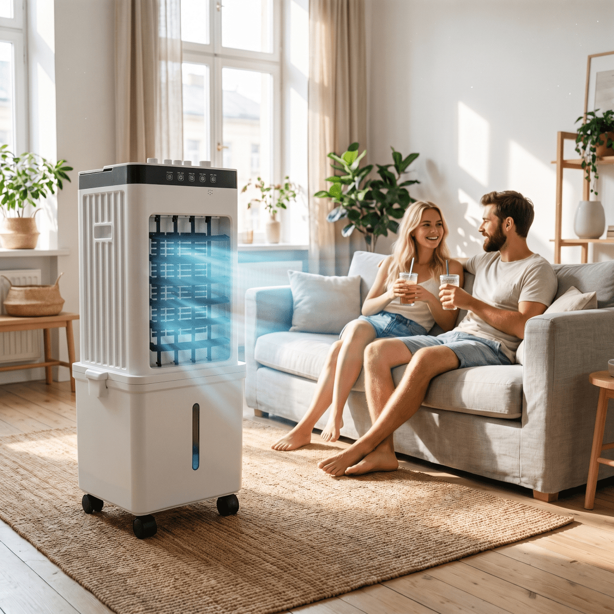 3-in-1 Mobile Air Cooler with Fan &amp; Humidifier | No Exhaust Hose, Rolling Wheels | Ice-Compatible Water Tank