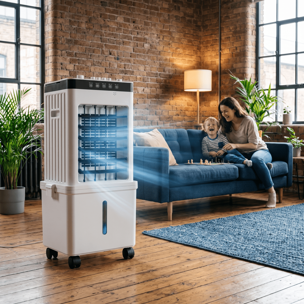 3-in-1 Mobile Air Cooler with Ice-Compatible Tank | No Exhaust Hose, Wheeled Base | Cools, Humidifies &amp; Purifies Any Room