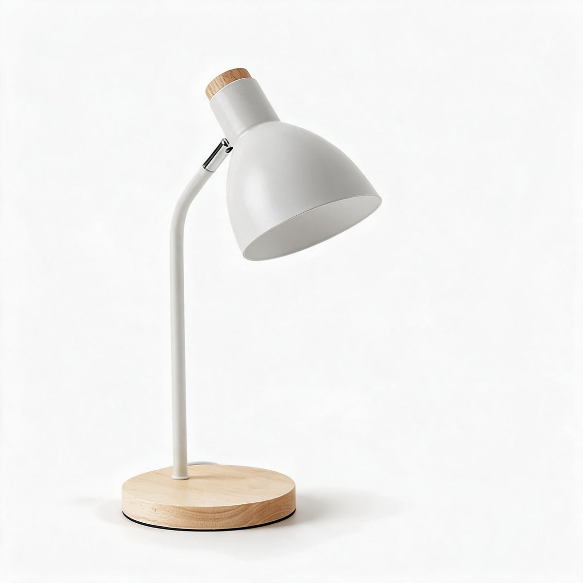Scandinavian Table Lamp in Wood and Metal with E27 Socket | Warm or Cool White Bulb Light | For Reading, Desk and Bedside