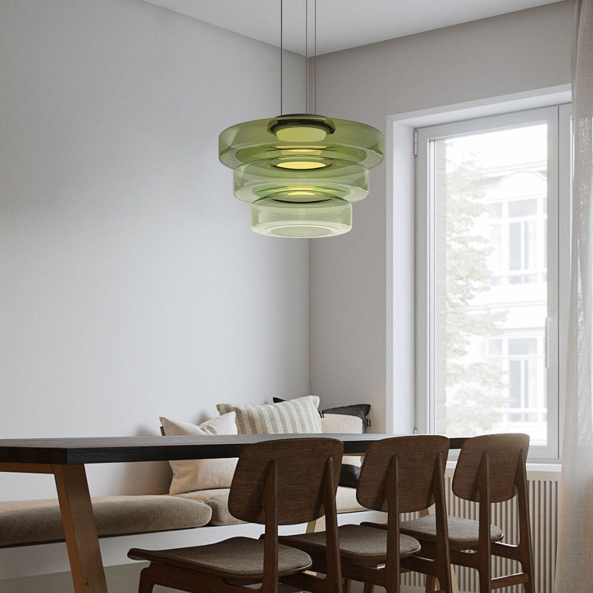 Bauhaus Glass Pendant Light | Smooth Geometric Shade | Ceiling-Suspended Lighting for Kitchens and Living Areas