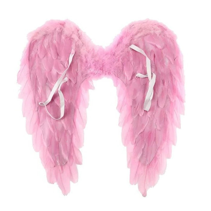 Pink feathered costume wings for parties and photoshoots