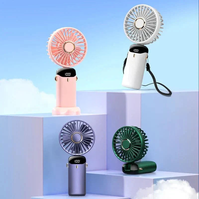 Portable Mini Fan with Built-In Phone Stand | Compact Desk-Friendly Design | Cool Air While Your Phone Stays Propped Up