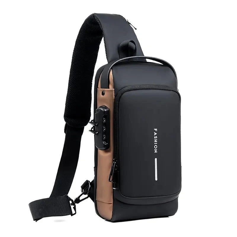Anti Theft Crossbody Sling Bag with USB Charging Port | Water Repellent Chest Pack with Combination Lock