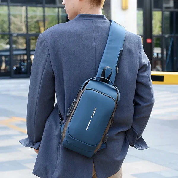 Anti Theft Crossbody Sling Bag with USB Charging Port | Water Repellent Chest Pack with Combination Lock