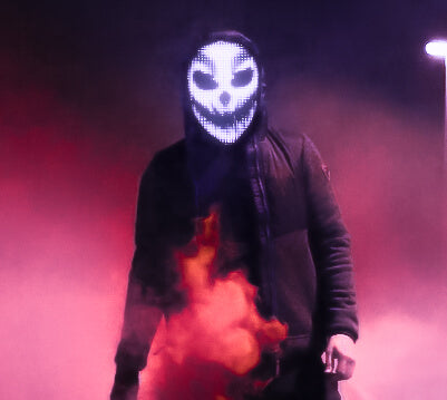 App controlled LED mask displaying a spooky design
