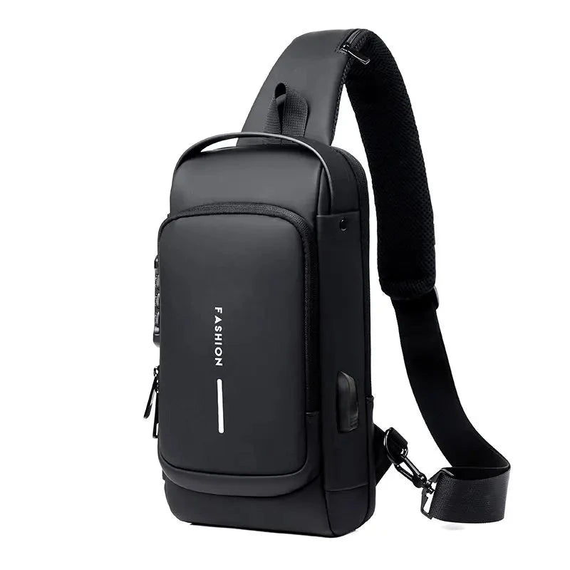 Anti Theft Crossbody Sling Bag with USB Charging Port | Water Repellent Chest Pack with Combination Lock