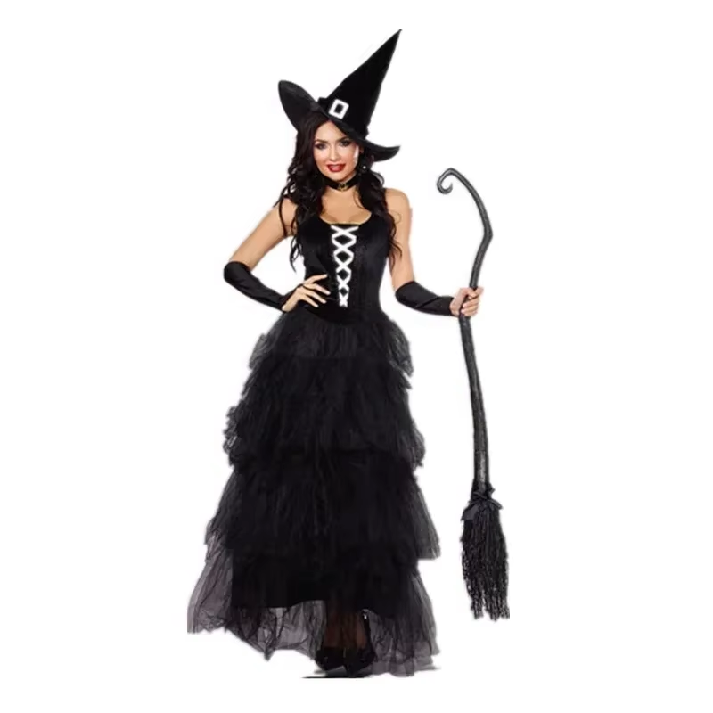 Adult witch Halloween costume style 1 with gloves, dress and hat