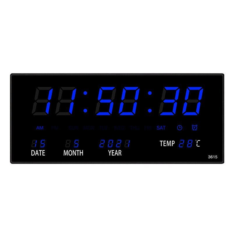 Digital Wall Clock with Mirrored LED Display | Time, Date, Temperature and Alarm | 14 x 6 in, 4 Colors